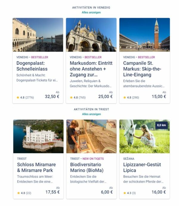 Tickets für Ausflüge, Touren, etc.